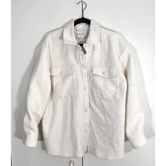 Aritzia Babaton Joan Chore Shirt Jacket Women 2 White Tweed Oversized Shacket - Picture 2 of 8